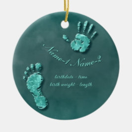 Nieuwe voetafdruk van een babyhand keramisch ornament