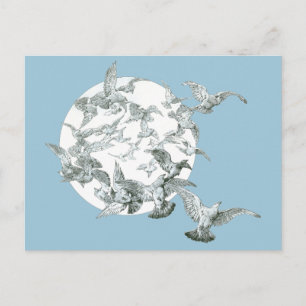  nieuwe vogelstand met volle maan briefkaart