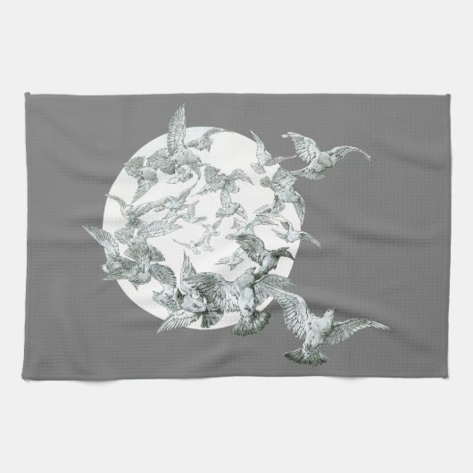 nieuwe vogelstand met volle maan theedoek (Horizontaal)