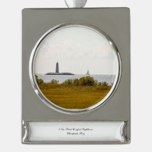 Nieuwe vuurtoren van Point Comfort Verzilverd Banner Ornament