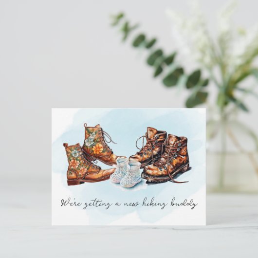 Nieuwe Wandeling Buddy Adventure Zwangerschap Aank Aankondigingskaart (Staand voorkant)