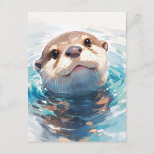 Nieuwe waterverf Otter in Blauwe Wateren Briefkaart