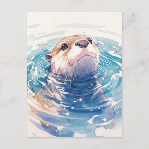 Nieuwe waterverf Otter in Blauwe Wateren Briefkaart