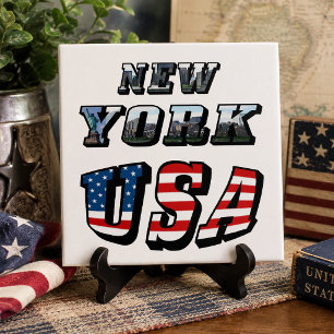 Nieuwe York-foto en tekst van de Amerikaanse vlag Tegeltje
