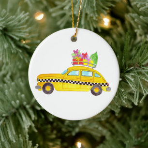 Nieuwe York Gele Taxi Kerstcadeaus Keramisch Ornament