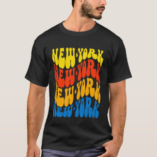 Nieuwe York Golvend Tekst Patriottisch Ontwerp T-shirt