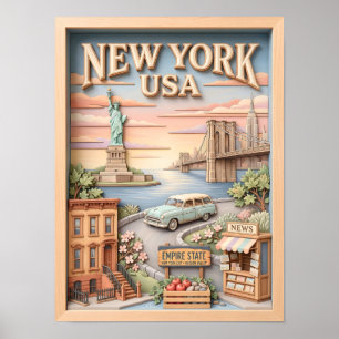 Nieuwe York Reis Skyline Liberty Gestuctuurd Landm Poster