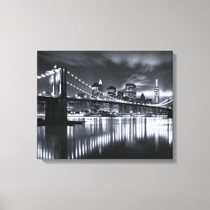 Nieuwe York Silhouet Brooklyn Bridge Monochroom Na Canvas Afdruk