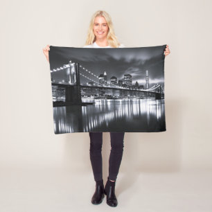 Nieuwe York Silhouet Brooklyn Bridge Monochroom Na Fleece Deken