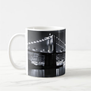Nieuwe York Silhouet Brooklyn Bridge Monochroom Na Koffiemok