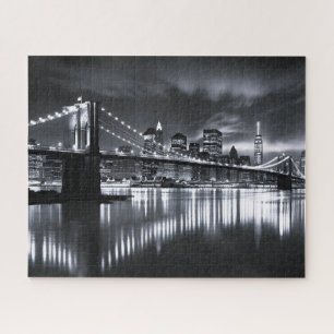 Nieuwe York Silhouet Brooklyn Bridge Monochroom Na Legpuzzel
