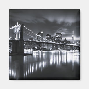 Nieuwe York Silhouet Brooklyn Bridge Monochroom Na Magneet