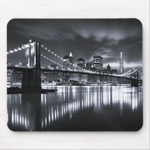Nieuwe York Silhouet Brooklyn Bridge Monochroom Na Muismat