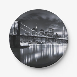 Nieuwe York Silhouet Brooklyn Bridge Monochroom Na Papieren Bordje