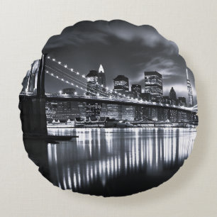 Nieuwe York Silhouet Brooklyn Bridge Monochroom Na Rond Kussen