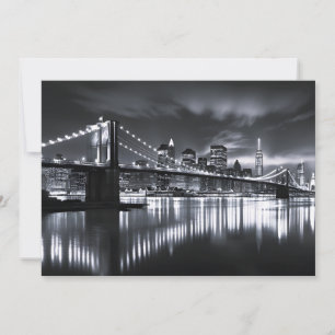 Nieuwe York Silhouette Brooklyn Bridge Monochroom Aankondiging