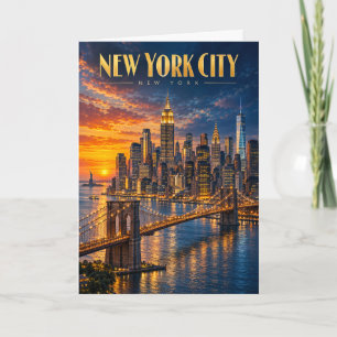Nieuwe York Stad Gouden Silhouet Zonsondergang Rei Kaart
