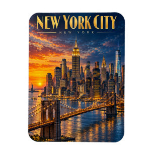 Nieuwe York Stad Gouden Silhouet Zonsondergang Rei Magneet