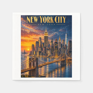 Nieuwe York Stad Gouden Silhouet Zonsondergang Rei Servet