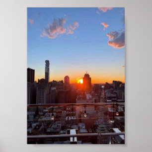 Nieuwe York Stad Silhouet Zonsondergang Dak View K Poster