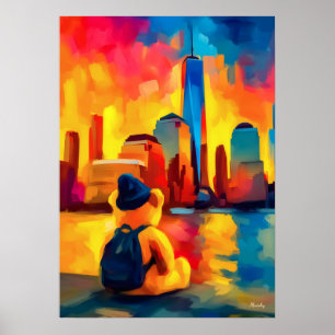 Nieuwe York Teddy Fauvist Manhattan Zonsondergang Poster