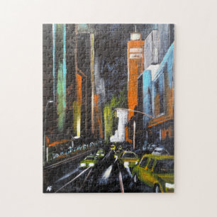 Nieuwe Yorks elektrische middernacht schilderij - Legpuzzel