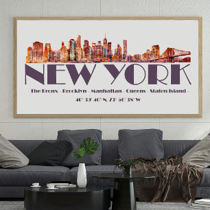 Nieuwe Yorkse Silhouet Aquarel Zwart en Wit Poster