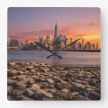 Nieuwe Yorkse Silhouette Zonsondergang Wandklok