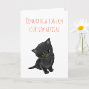 Nieuwe zwarte kitten-felicitaties kaart