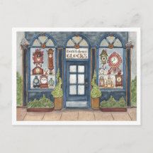 Nieuwejaars Vintage Klok Winkel Watercolor