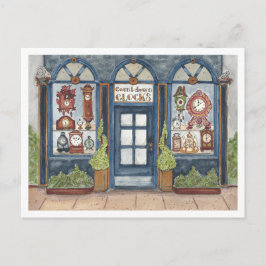 Nieuwejaars Vintage Klok Winkel Watercolor Briefkaart