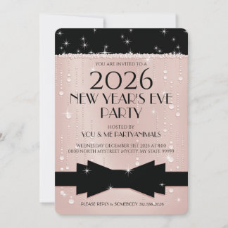 Nieuwejaarsavond Roze Champagne Bubbles Uitnodigin Kaart
