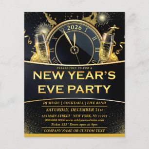 Nieuwejaarsavondfeest uitnodiging goud zwart flyer