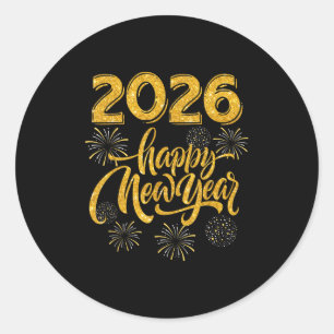 Nieuwejaarsfeest Artikelen 2026 Gelukkig Nieuwjaar Ronde Sticker