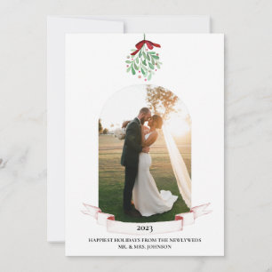 Nieuwgetrouwd Waterverf Mistletoe Foto Vakantiekaa Feestdagenkaart