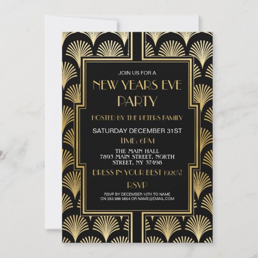 Nieuwjaar 1920: Eve Gatsby Party Black & Gold Fan Kaart (Voorkant)