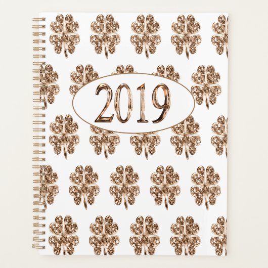 Nieuwjaar 2019 Gold en White Four Leaf Clovers Planner (Voorkant)