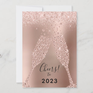 Nieuwjaar 2023 Roze Goud Metaalglitter Feestdagenkaart