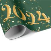 Nieuwjaar 2024 Kerstmis Groen Wrapping Papier (Rol Hoek)