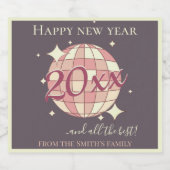 Nieuwjaar 2025 roze paarse retro party sparkling wijnetiket (Enkel label)