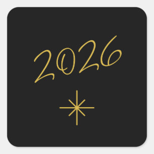 Nieuwjaar 2025 Simple Snowflake Gold Black Vierkante Sticker