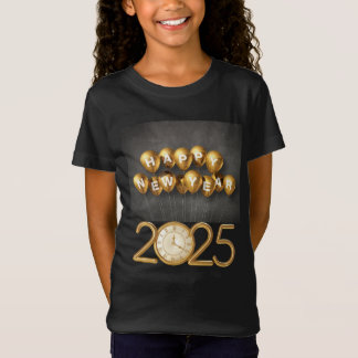 Nieuwjaar 2025 T-shirt Design met ballonnen en klo