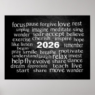 Nieuwjaar 2025 Word Cloud on Rock Poster