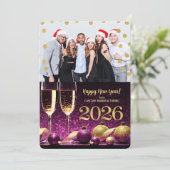 Nieuwjaar 2026 Paarse gouden champagne bedrijfsfot Feestdagenkaart (Staand voorkant)