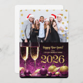 Nieuwjaar 2026 Paarse gouden champagne bedrijfsfot Feestdagenkaart (Voorkant / Achterkant)