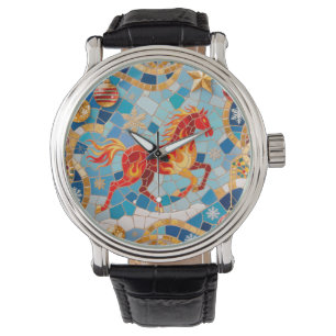 Nieuwjaar 2026 Red Fiery Horse Kerstpatroon Horloge