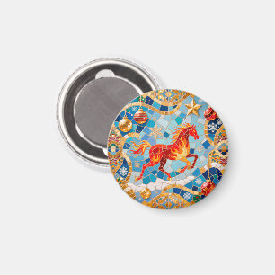 Nieuwjaar 2026 Red Fiery Horse Kerstpatroon Magneet
