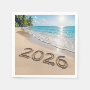 Nieuwjaar 2026 Tekst op een tropisch strand Servet
