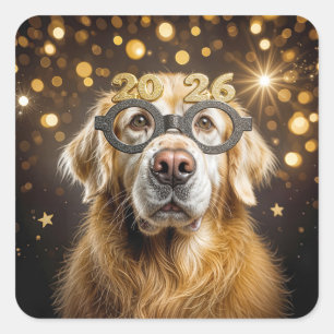 Nieuwjaar 2027 Golden Retriever Humor Vierkante Sticker