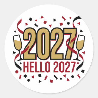Nieuwjaar 2027 Hallo Confetti Ronde Sticker